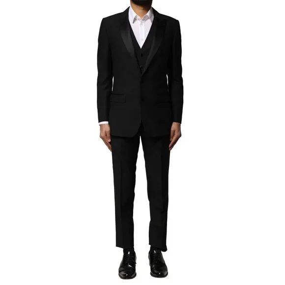 Dolce & Gabbana Black Wool 3 Piece Single Breasted Suit
